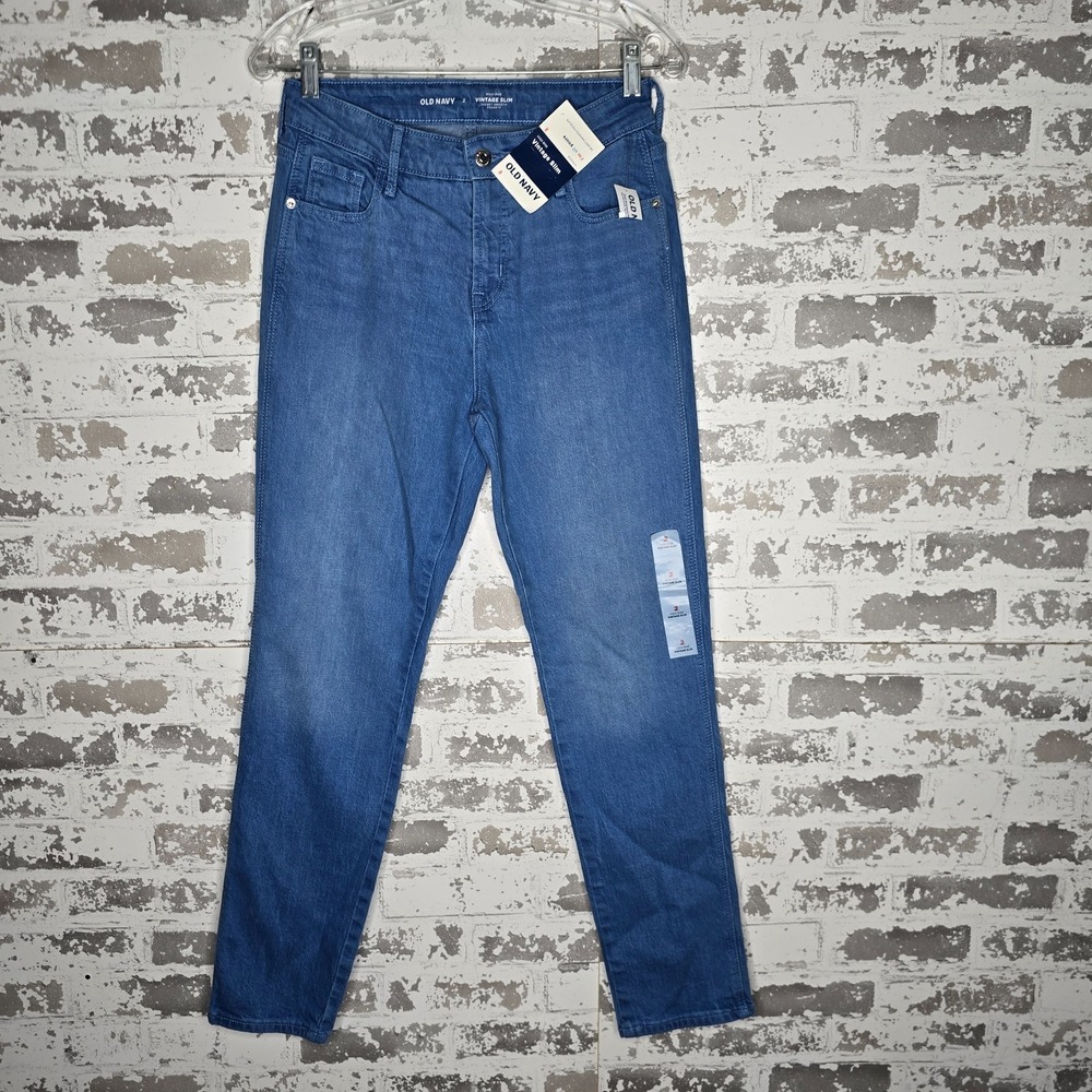 NWT Old Navy Jeans Womens 2 High Rise Vintage Slim Fit Straight Leg Medium Blue